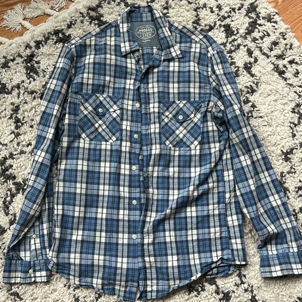 J. Crew blue madras plaid button down shirt